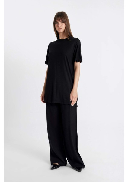 Regular Fit Kısa Kollu 2'li Basic Düz Tişört Tunik D5479AXNS