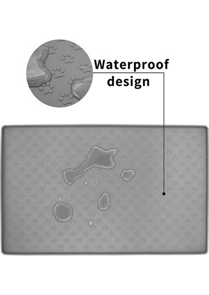 Gri Tarzı 62 x 42 cm Köpekler ve Kediler Için Silikon Mama Matı Pati Desenli Yemek ve Su Kabı Altlığı - Kolay Temizlenebilir (Yurt Dışından) modelleri