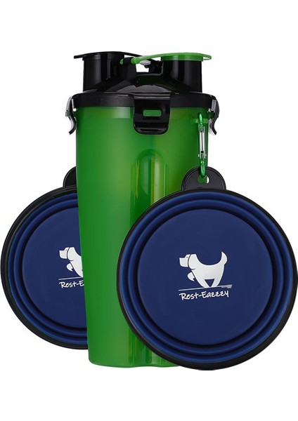 Yeşil Lacivert Takım Stili Taşınabilir ve Katlanabilir Su Şişesi Yiyecek Kabı ile Katlanabilir Silikon Kedi Köpek Kase Kupası - Açık Seyahat Için Pet Kase (Yurt Dışından)