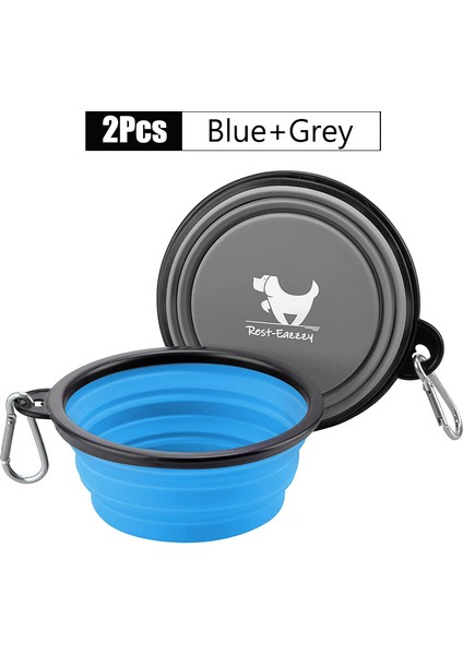 Gri Mavi Stil 350ML 2 Paket Katlanabilir Köpek Kapları Seyahat Evcil Hayvan Taşınabilir Su Kabı Için Köpekler Için Kase Seyahat Yürüyüş ile 2 Karabina (Yurt Dışından)