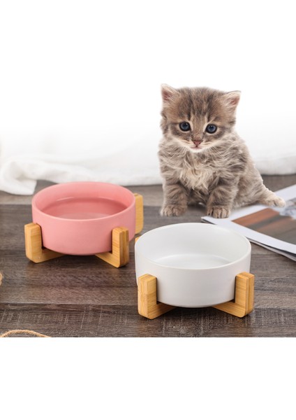 2 Stil Gri Set Seramik Kedi Köpek Kasesi Ahşap Standıyla Sıçrama Yapmayan Mama ve Su Kabı - Küçük Kediler ve Köpekler Için Mama Kabı (Yurt Dışından) modelleri