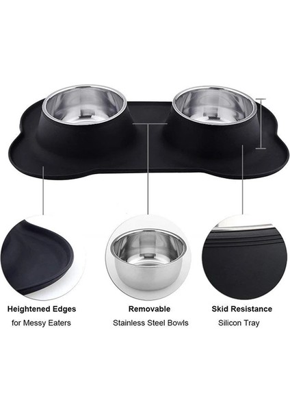 Siyah Stil M 46X26CM Kaymaz Çift Köpek Kasesi Silikon Tabanlı Dayanıklı Paslanmaz Çelik Su ve Yem Kabı - Köpekler ve Kediler Için Beslenme ve Içme Kabı (Yurt Dışından) fırsatları