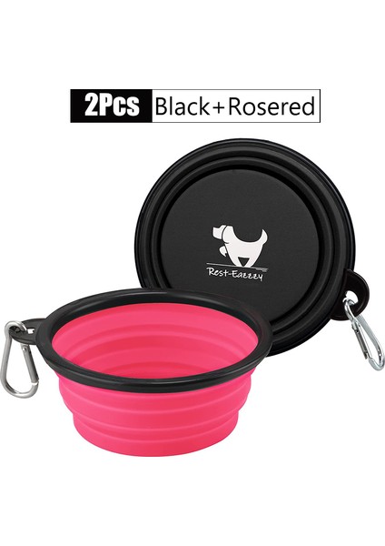 Siyah Gül Tarzı 1000ML 2 Paket Katlanabilir Köpek Kapları Seyahat Evcil Hayvan Taşınabilir Su Kabı Için Köpekler Için Kase Seyahat Yürüyüş ile 2 Karabina (Yurt Dışından)