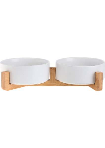 2 Stil Beyaz Set Seramik Kedi Köpek Kasesi Ahşap Standıyla Sıçrama Yapmayan Mama ve Su Kabı - Küçük Kediler ve Köpekler Için Mama Kabı (Yurt Dışından)