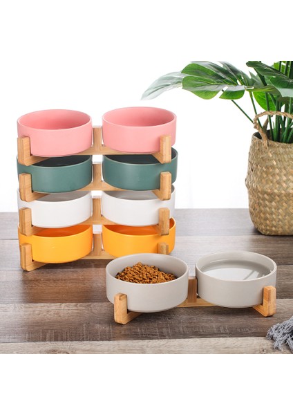 2 Stil Beyaz Set Seramik Kedi Köpek Kasesi Ahşap Standıyla Sıçrama Yapmayan Mama ve Su Kabı - Küçük Kediler ve Köpekler Için Mama Kabı (Yurt Dışından) fiyatları