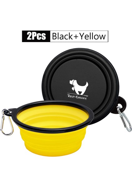 Siyah Sarı Stil 1000ML 2 Paket Katlanabilir Köpek Kapları Seyahat Evcil Hayvan Taşınabilir Su Kabı Için Köpekler Için Kase Seyahat Yürüyüş ile 2 Karabina (Yurt Dışından)