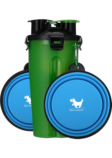 Yeşil Mavi Takım Stili Taşınabilir ve Katlanabilir Su Şişesi Yiyecek Kabı ile Katlanabilir Silikon Kedi Köpek Kase Kupası - Açık Seyahat Için Pet Kase (Yurt Dışından)