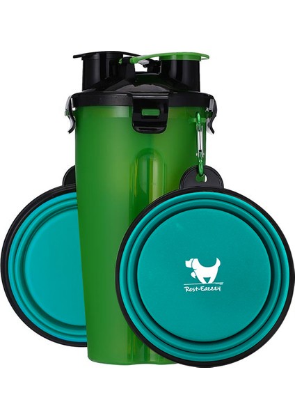 Yeşil Takım Tarzı Taşınabilir ve Katlanabilir Su Şişesi Yiyecek Kabı ile Katlanabilir Silikon Kedi Köpek Kase Kupası - Açık Seyahat Için Pet Kase (Yurt Dışından)