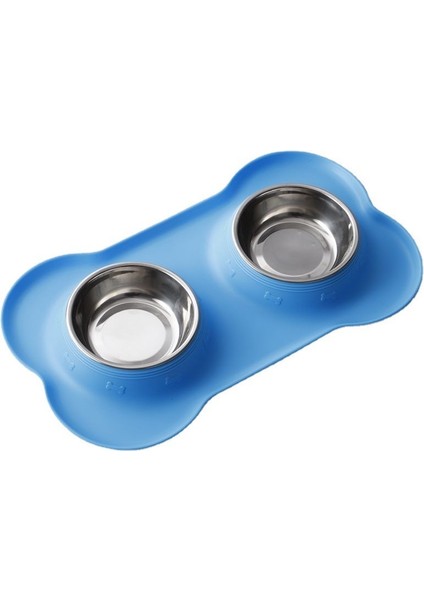 Mavi Stil 36X21CM Kaymaz Çift Köpek Kasesi Silikon Tabanlı Dayanıklı Paslanmaz Çelik Su ve Yem Kabı - Köpekler ve Kediler Için Beslenme ve Içme Kabı (Yurt Dışından)