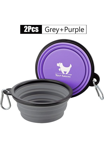Gri Mor Tarzı 350ML 2 Paket Katlanabilir Köpek Kapları Seyahat Evcil Hayvan Taşınabilir Su Kabı Için Köpekler Için Kase Seyahat Yürüyüş ile 2 Karabina (Yurt Dışından)