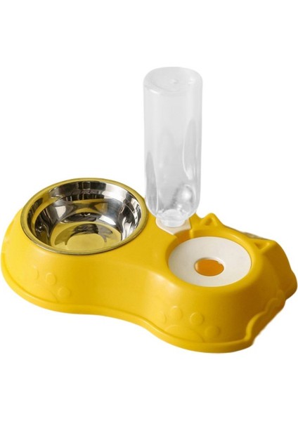 2'si 1 Arada Sarı Stil Paslanmaz Çelik Evcil Hayvan Kase Kediler Için Otomatik Içme ve Mama Kabı Su Şişesi ile Köpekler Için - (Yurt Dışından)