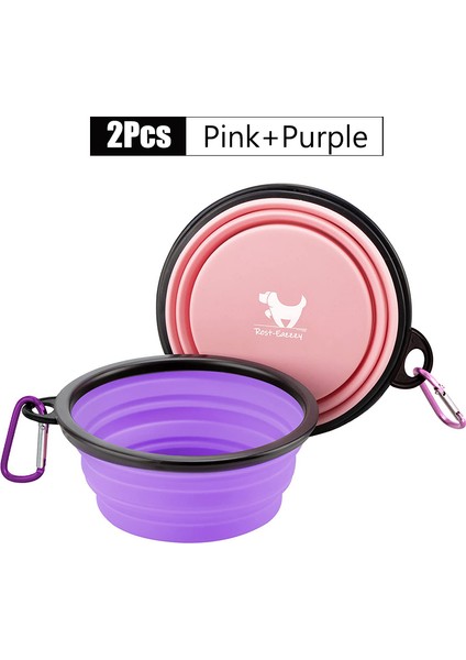Pembe Mor Tarzı 350ML 2 Paket Katlanabilir Köpek Kapları Seyahat Evcil Hayvan Taşınabilir Su Kabı Için Köpekler Için Kase Seyahat Yürüyüş ile 2 Karabina (Yurt Dışından)