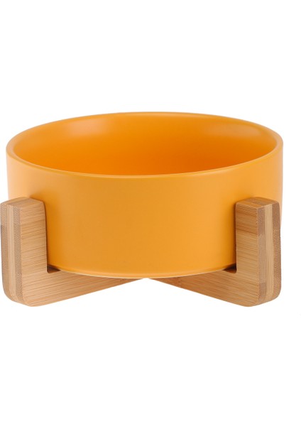 Sarı Stil Seramik Kedi Köpek Kasesi Ahşap Standıyla Sıçrama Yapmayan Mama ve Su Kabı - Küçük Kediler ve Köpekler Için Mama Kabı (Yurt Dışından)