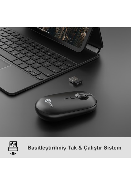 Kablosuz 1600DPI 4 Tuşlu Sessiz PC, Mac, Dizüstü Bilgisayar için, USB Mini Alıcı ile Optik Mouse Siyah modelleri