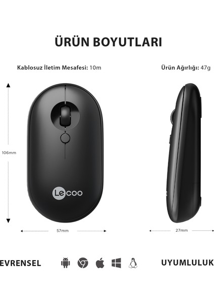 Kablosuz 1600DPI 4 Tuşlu Sessiz PC, Mac, Dizüstü Bilgisayar için, USB Mini Alıcı ile Optik Mouse Siyah fırsatları