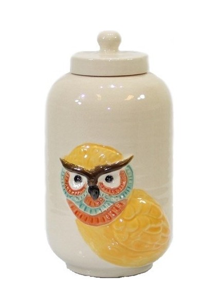 Sarı Baykuşlu Beyaz Vazo 26 cm