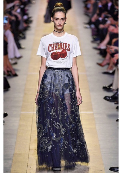 Cherries Yazılı Kiraz Tasarım Baskılı Beyaz Kadın T-Shirt