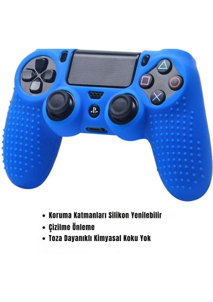 Ps4 Controller Joystick Oyun Kolu Gamepad Uyumlu - Silikon Koruyucu cover Mavi