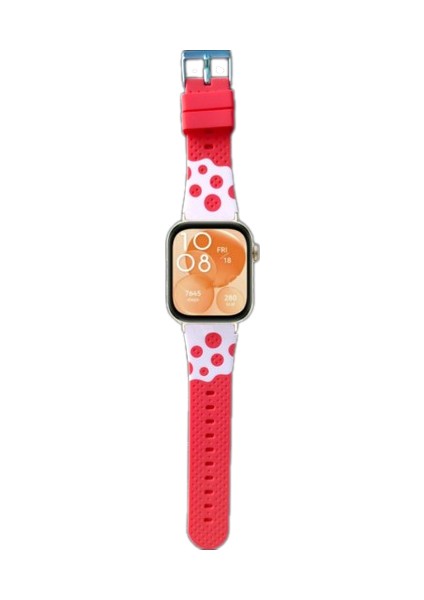 Huawei Watch Fit 3,4,4 Pro Uyumlu Renkli Silikon Kordon Pim Çevirici Aparatı ile Akıllı Pimli Kırmızı Benekli