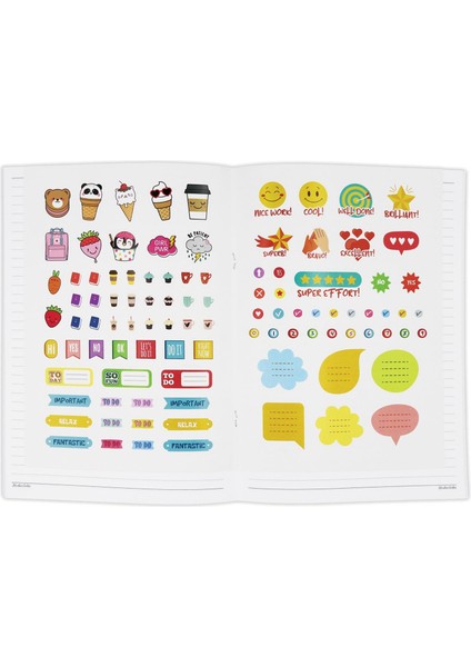 Çizgili Stickerli Kraft Kapak Defter Kırmızı 18,5*26 50 Yp.