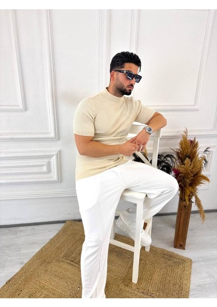 Tişört Yarım Boğazlı Tişört Nefes Alabilen Terletmez Pamuklu Tshirt Slim Fit T-Shirt