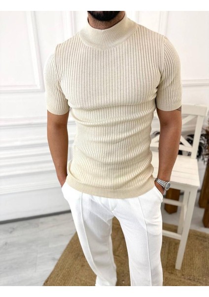 Tişört Yarım Boğazlı Tişört Nefes Alabilen Terletmez Pamuklu Tshirt Slim Fit T-Shirt