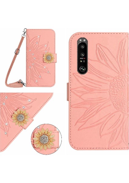 Kart Yuvası ile Uzun Bir Kordon ile Sony Xperia 1 Vi Ayçiçeği Için Kılıf (Yurt Dışından)