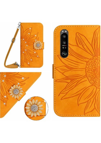 Kart Yuvası ile Uzun Bir Kordon ile Sony Xperia 1 Vi Ayçiçeği Için Kılıf (Yurt Dışından)