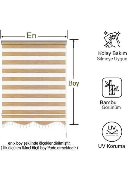 Soft Bamboo Krem Bej Kırçıllı Zebra Perde ( Etek Boncuklu )