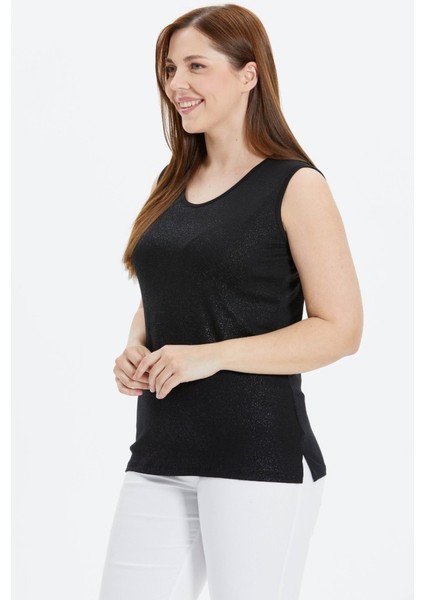 Büyük Beden Önü Sim Varaklı Kolsuz Penye Bluz modelleri