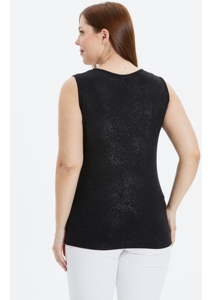 Büyük Beden Önü Sim Varaklı Kolsuz Penye Bluz fırsatları