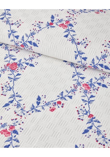 Floral Slice Çift Kişilik Pike Koyu Mavi