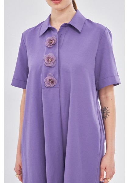 Yakası Çiçek Detaylı Elbise indirimleri