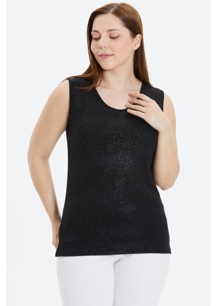 Büyük Beden Önü Sim Varaklı Kolsuz Penye Bluz fiyatları