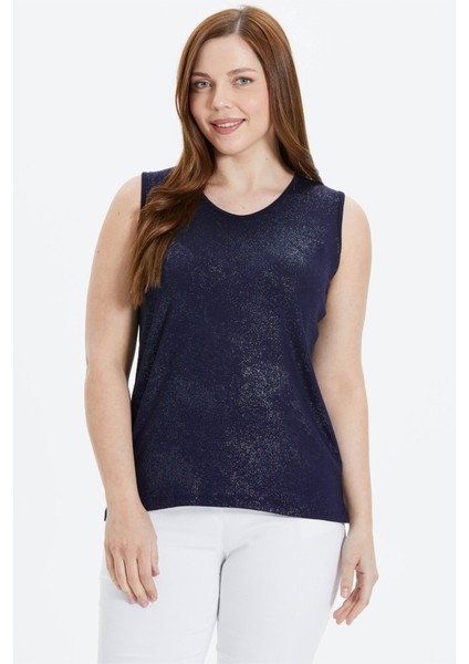 Büyük Beden Önü Sim Varaklı Kolsuz Penye Bluz indirimleri