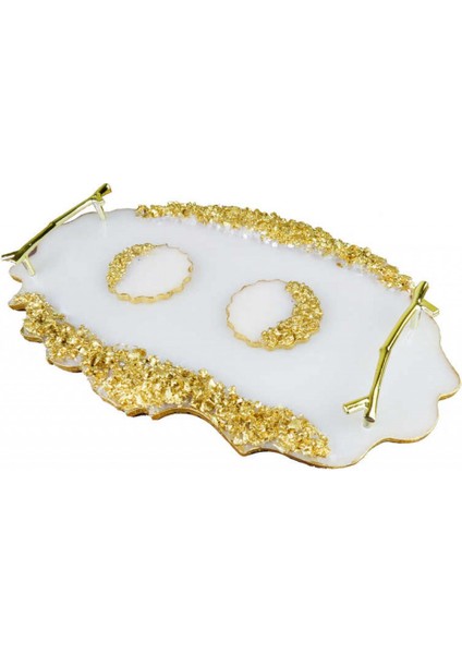 Tepsi Epoksi Taşlı Oval Damat Kahve Seti Altın Pk1 fiyatları