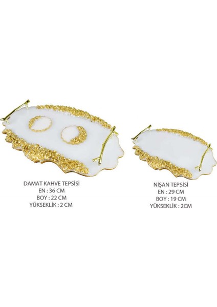Tepsi Epoksi Taşlı Oval Damat Kahve Seti Altın Pk1 fırsatları