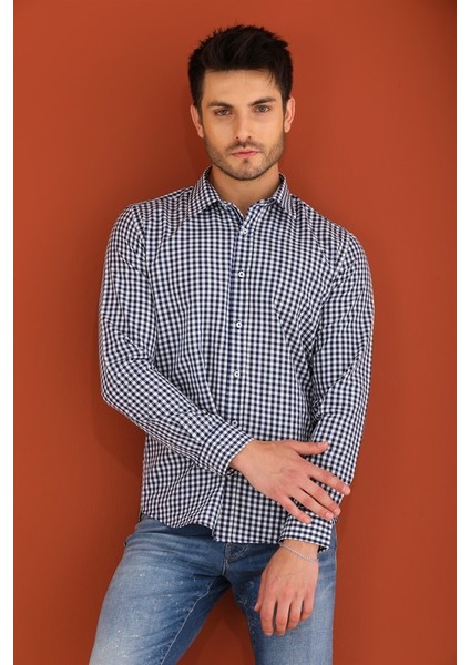Lacivert Ekose Kareli Regular Erkek Gömlek fiyatları