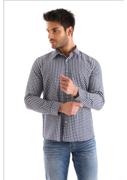 Lacivert Ekose Kareli Regular Erkek Gömlek modelleri