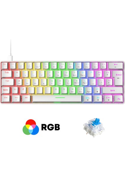 T60 Beyaz Rgb Klavye Kablolu Gaming Oyuncu Klavyesi T60