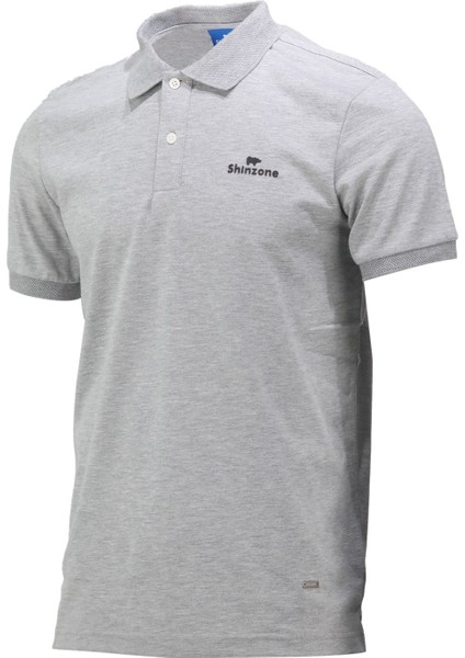 Erkek Polo Yaka Yumuşak Dokulu, Kol Bantlı Gri T-Shirt