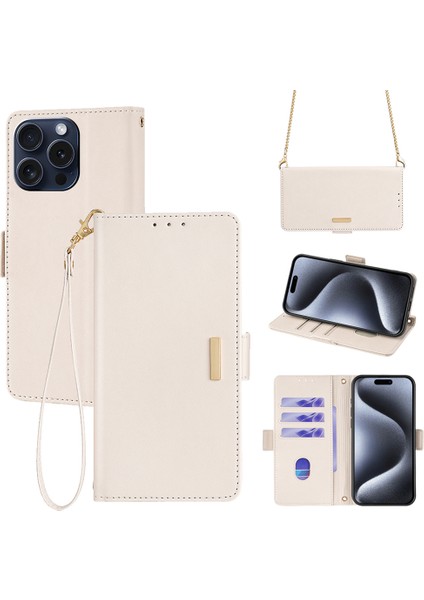 iPhone 15 Pro Için Deri Kılıf Rfıd Engelleme Koruyucu Cüzdan Telefon Kapağı-Beyaz (Yurt Dışından)