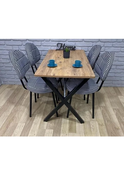 Bambeds Mobilya Masa Takımı, Yemek Masası, Mutfak Masası, Balkon Masası - 60X120 Çam 4 Sandalye