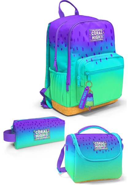 3'lü Okul Çanta Seti Mor Lila Renk Geçişli Ergonomik Tasarım 18 Litre