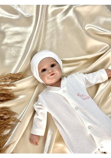 Prematüre Kız Bebek Minik Dinazor Nakışlı Tulum ve Şapka