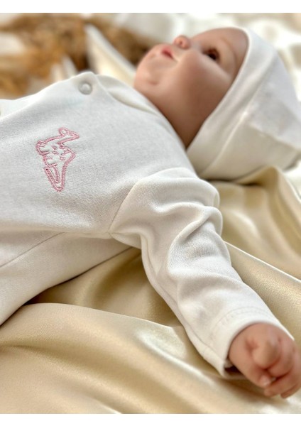 Prematüre Kız Bebek Minik Dinazor Nakışlı Tulum ve Şapka