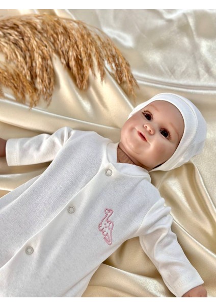 Prematüre Kız Bebek Minik Dinazor Nakışlı Tulum ve Şapka