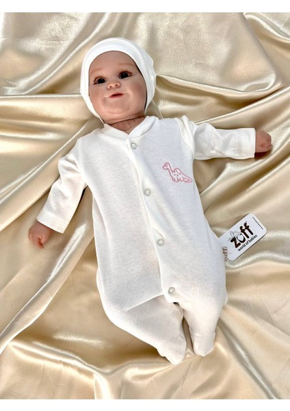 Prematüre Kız Bebek Minik Dinazor Nakışlı Tulum ve Şapka