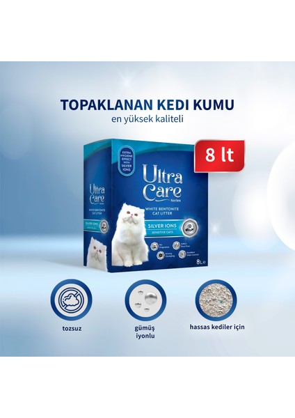 Ultra Care Silver Ion Gümüş Iyonlu Topaklanan Kedi Kumu 8 Lt