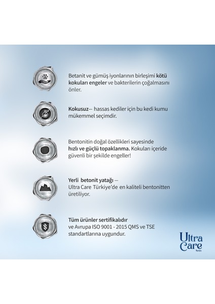 Ultra Care Silver Ion Gümüş Iyonlu Topaklanan Kedi Kumu 8 Lt